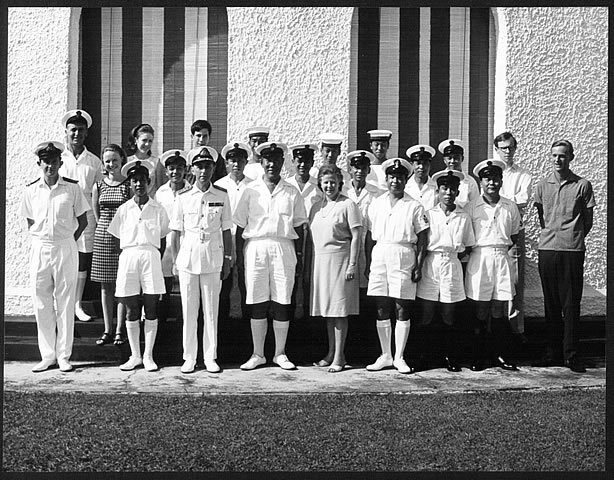 Admiral and Lady Twiss with a group of Naval Personnel and family guests at a review c.1967
