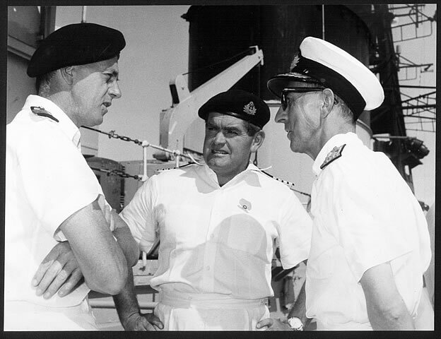 Twiss talking to Commanding Officer and Executive Officer of HMS Victorious c.1967.