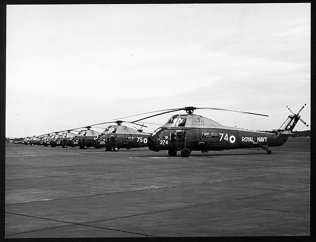 Wessex Helicopters lined up at RNAS, possible Singapore (Twiss Far East Fleet Command 1967)