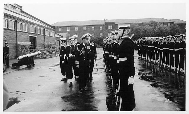 Vice Admiral Sir Frank Twiss inspecting boys at HMS Ganges c.1963-67.