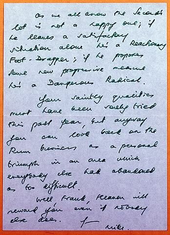 Letter from 1st Sea Lord Admiral Sir Michael Le Fanu to Twiss, dated 11th December 1969. Back.